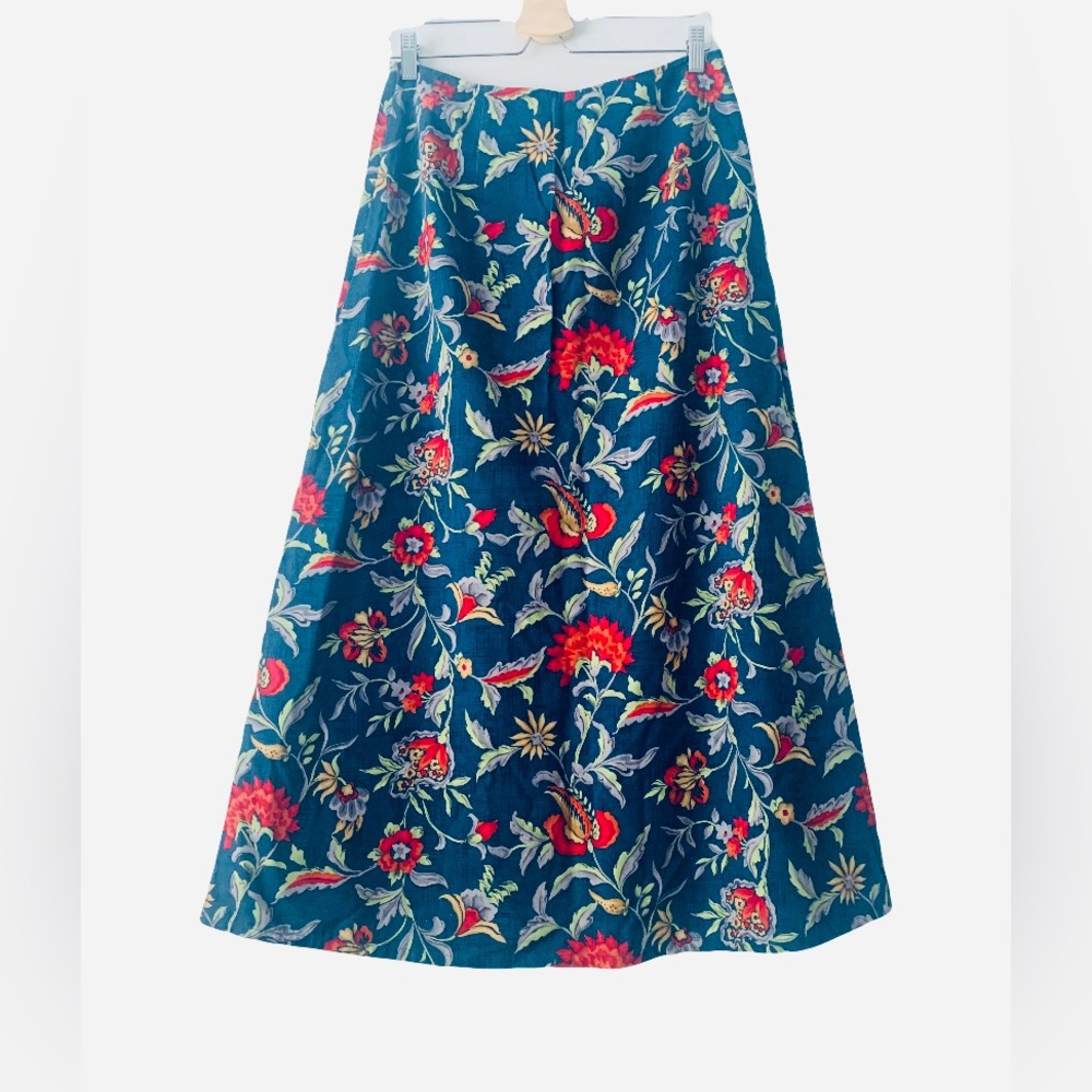 Vintage Talbots Floral A-Line Maxi Skirt Women Sz 8 Navy Red Multi Cottagecore